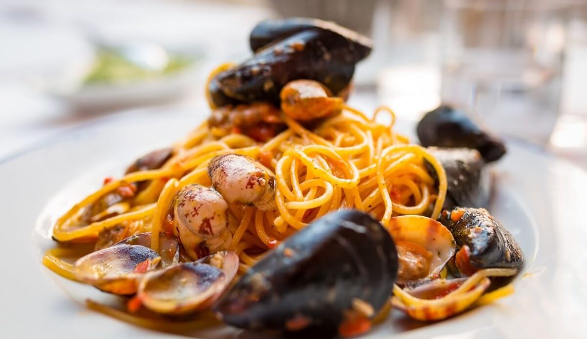 Pasta with seafood in italy