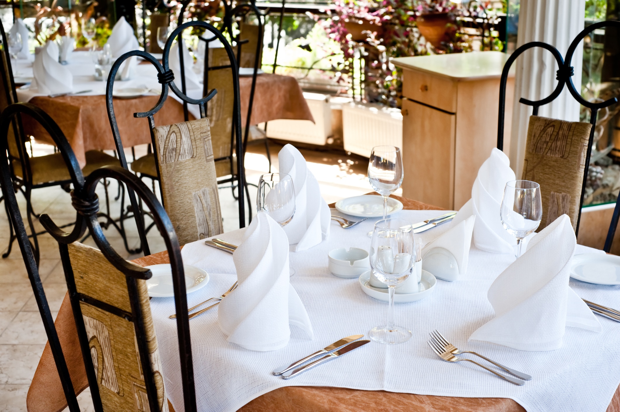 closeup of classically served table in expensive restaurant